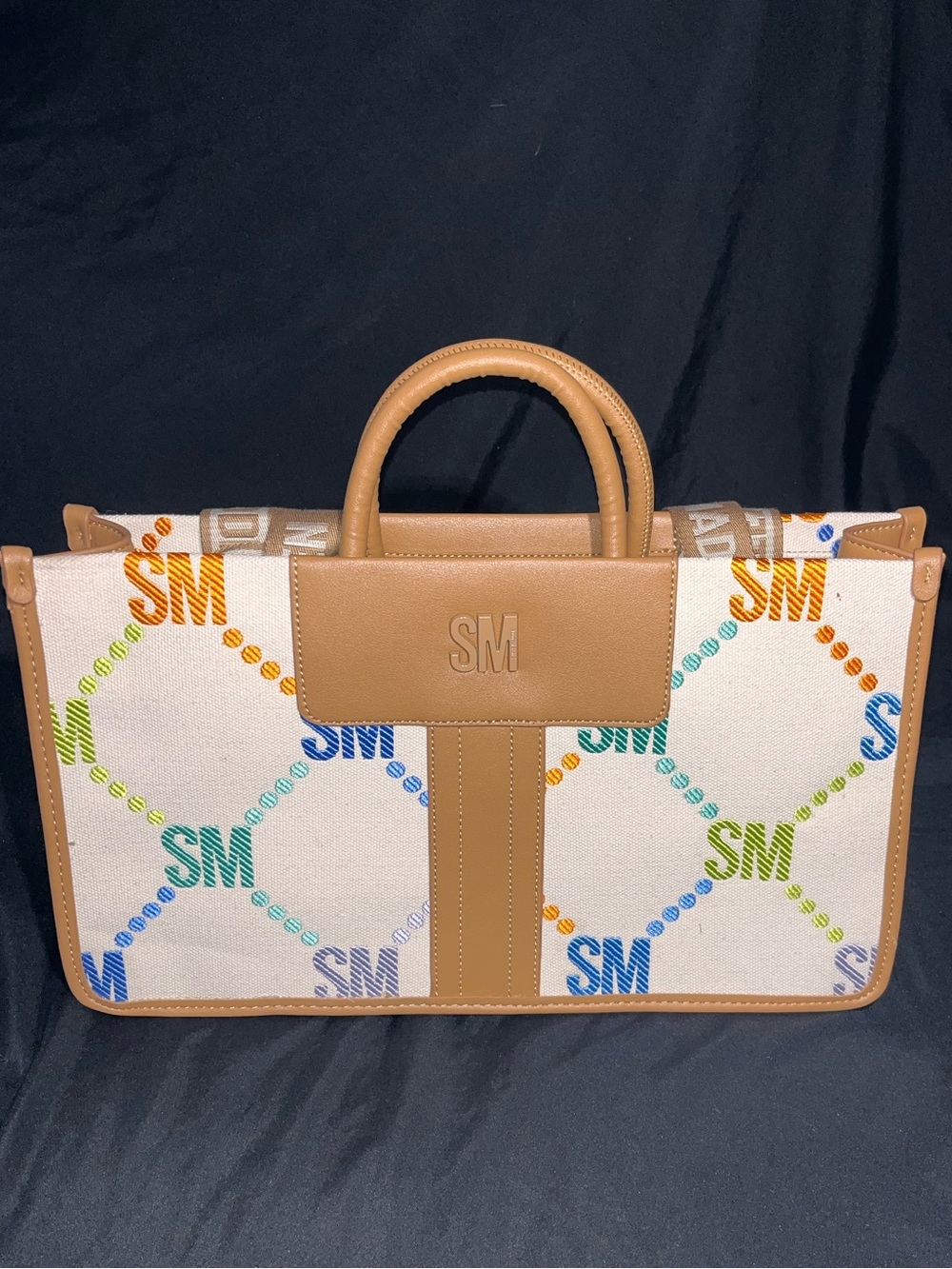 Multicolor Steve Madden Logo Canvas Purse with Tan Leather Trim - Picture 10 of 10